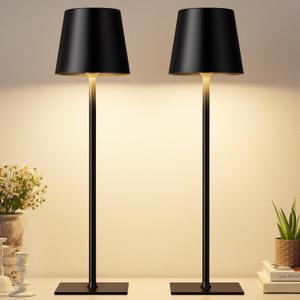 Black Cordless Rechargeable Table Lamp, 2 Pack Portable Desk Lamp with 5000mAh Battery, Touch Control Stepless Dimming, Wireless Night Light for Dining, Outdoor Camping, Coffee Shop, Waterproof Design