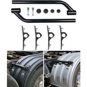 Black Poly Coated Fender Mounting Brackets Kit - Durable Adjustable Trailer Fender Brackets for Dump Trucks Flatbed Trucks Dual Rear Wheels Semi Truck Fender Accessories (One Side)