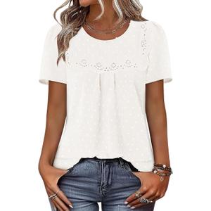 BETTE BOUTIK Women Boho Tops Short Sleeve Summer Flowy Shirts Dressy Casual Loose Trendy Blouses (White, XXXL)
