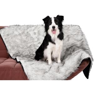 NESTROAD Waterproof Dog Blanket | Premium Soft Fur | 60" x 50" Extra Large | Machine Washable | Versatile Blanket for Dog's Comfy & Furniture Protection - White & Black