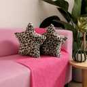 Fumete 2 Pcs 16 Inch Leopard Print Star Pillow Cheetah Throw Pillows Faux Fur Plush Star Room Decor 3D Throw Stuffed Cushion Vintage Decorative Decoration for Bedroom Sofa Chair