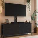 DrawXynth TV Stand with Mount, Fabric Dresser with 6 Drawers for 32/45/55/60/65/75 inch TVs, Black Dresser Entertainment Center, Modern Media TV Console Table