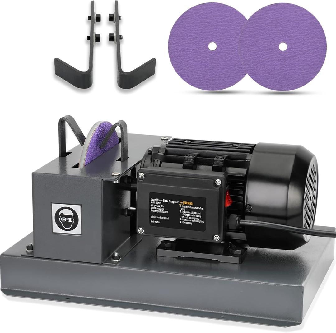 Lawn Mower Blade Sharpener, 1HP 750W Lawnmower Blade Bench Grinder with 9 Inch Ceramic Grinding Wheel and 1 Pair 60 Grit Ceramic Sandpaper & 40 Bracket for Various Lawn Mower Blades