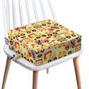 Toddler Booster Seat for Dining Table,4 Inches Washable Double Safer Straps Non-Slip Bottom Booster Seat Dining for Kids, Portable Travel High Density Sponge Detachable Increasing Cushion for Child (Yellow-Engineering vehicle)