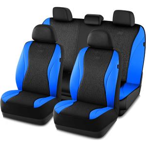 Skechers Car Seat Covers,Leather Seat Covers with GOGA Mat Technology,Waterproof Car Seat Covers Full Sets,Airbag Compatible,Comfort Universal Fit for Most Cars,Vans,Trucks,SUVs,Blue