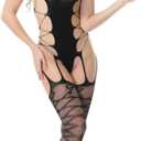 Lingerie Bodystocking Sets for Women Sexy, One Size Fits All Lingerie with Garter Super Stretch, Lenceria Sexy Para Cojer Gift for Women (Black, F)