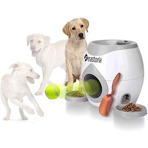 Dog-Toys Interactive Tennis Ball-Launcher Automatic Throwing-Fetch Reward Machine and Food Dispenser (White)