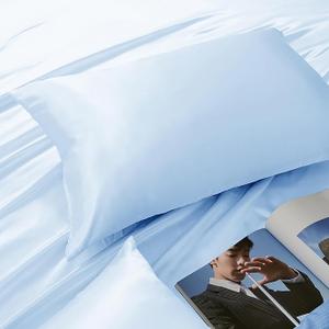 Light Blue Satin Pillowcase Queen Size Set of 1 for Hair and Skin, Light Blue Silk Pillowcase Breathable Pillowcase with Envelope Closure
