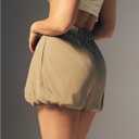 Women's Bubble Shorts Ruffle High Waisted Bloomers Balloon Puffy Hem Mini Shorts with Skirts (L)