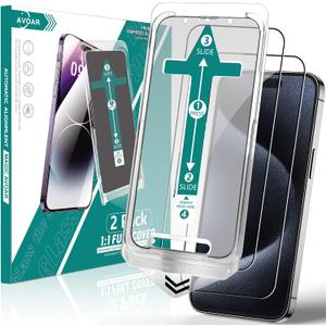 AVOAR 2 Pack Privacy Screen Protector for iPhone 15 Pro Max, [Auto-Alignment Kit] 6.7 Inch Tempered Full Screen Glass, Auto Dust-Elimination Installation, Anti-Spy, Bubble Free, Case Friendly