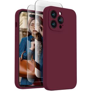 FireNova Designed for iPhone 14 Pro Max Case, Silicone Upgraded [Camera Protection] Case with [2 Screen Protectors], Soft Anti-Scratch Microfiber Lining Inside, 6.7 inch, Plum