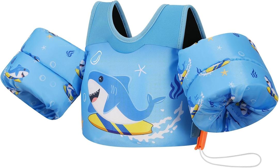 MoKo Toddler Swim Vest for Kids 20-50lbs, Swim Arm Floaties Cartoon Swimming Water Wings Pool Float Vests Sleeves Shoulder Straps Arm Band for Children Learn to Swim