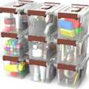 9-Pack Stackable Plastic Storage Bins with Lids, 4 Qt- BPA-Free, Clear Organizing Solution, Latches, Durable Nestable Containers, Secure Pull Handle.