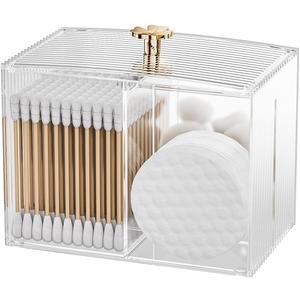 Q Tip Holder for Bathroom with 3 Compartments, Cute Clear Plastic Bathroom Container Jars Canister Dispenser with Lid for Cotton Swab, Ball, Pad, Round, Floss, Bathroom Organizer and Storage