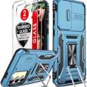 LeYi Compatible for Samsung S24-FE Case: S24FE Case with 2PCS Tempered Glass Screen Protector & Magnetic Metal Ring Stand, Camera Cover & Military-Grade Shockproof para S24 FE Cover, Light Blue (Galaxy S24 FE (6.7''))