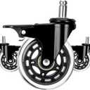 LONGADS Office Chair Caster Wheels with Brakes 5 Packs 3 in for Hardwood Floors and Low Pile Carpet,Heavy Duty Quiet Swivel Replacement -Made from Soft Premium Pu Rubber-Black