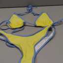 SUUKSESS Women Sexy Thong String Two Piece Bikini Sets Triangle Cheeky Halter Swimsuits Color Block Bathing Suits(Yellow Blue,M)