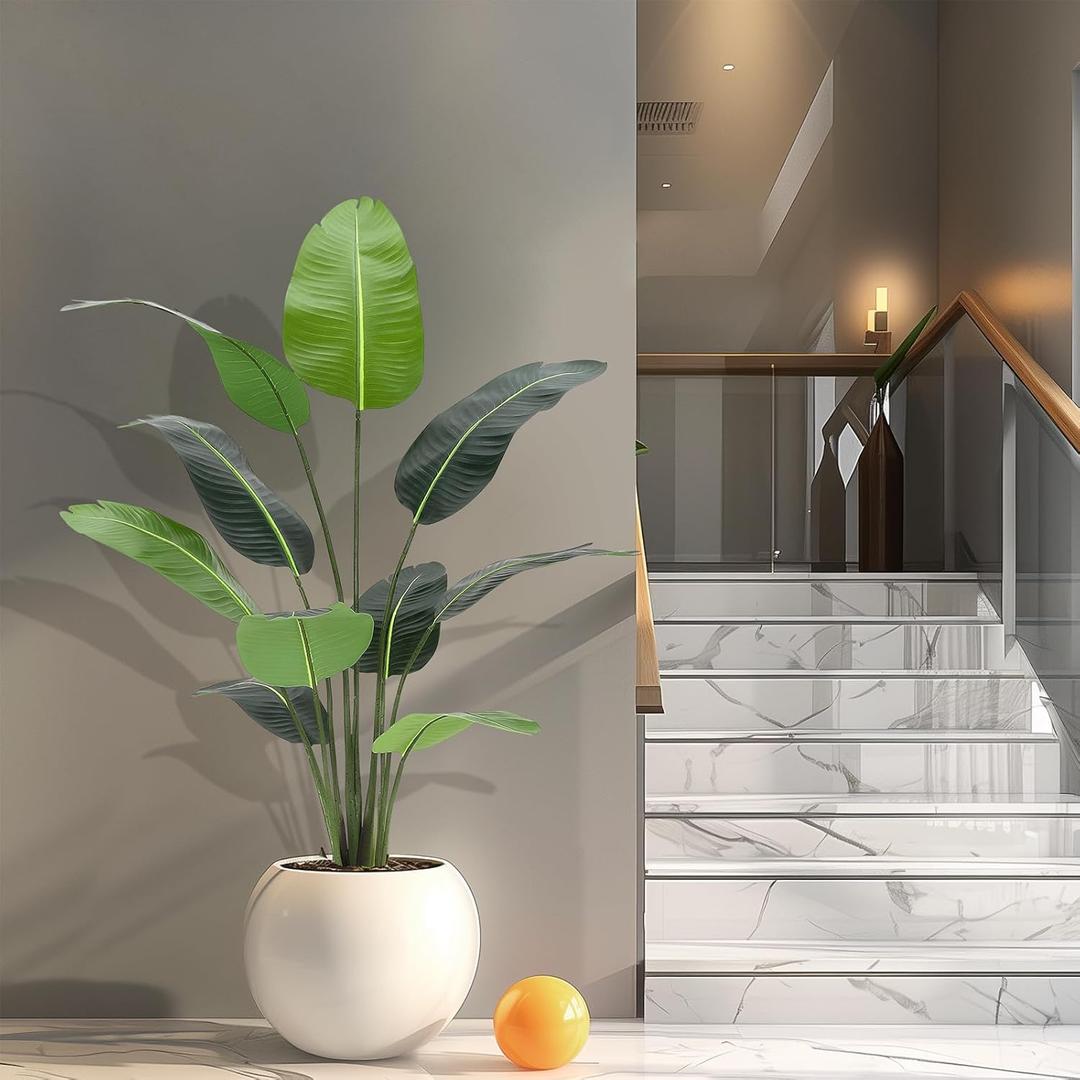 Artificial Bird of Paradise Plant 5FT (60 in) Fake Palm Tree for Indoor Outdoor Modern Decor Faux Plants for Home Office Perfect Housewarming Gift with 10 Trunks Faux Leaves 1 Pack (5ft Bop Tree)