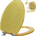Angol Shiold ELONGATED Gold Glitter Resin Toilet Seat Soft Close Quick Release Adjustable Hinge Heavy Duty Easy Install & Clean Decorative Acrylic Seats(19 Inch, Gold Glitter, Upgraded Hinge)