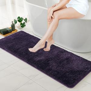 MIULEE Extra Thick Non Slip Bathroom Rug Shaggy Soft Bath Mat Plush Microfiber Absorbent Water for Shower Tub Machine Washable (Dark Purple, 16x48 Inches)
