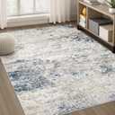 Area Rug Living Room Rugs - 5x7 Abstract Large Soft Indoor Washable Rug Neutral Modern Low Pile Carpet for Bedroom Dining Room Farmhouse Home Office - Beige Blue