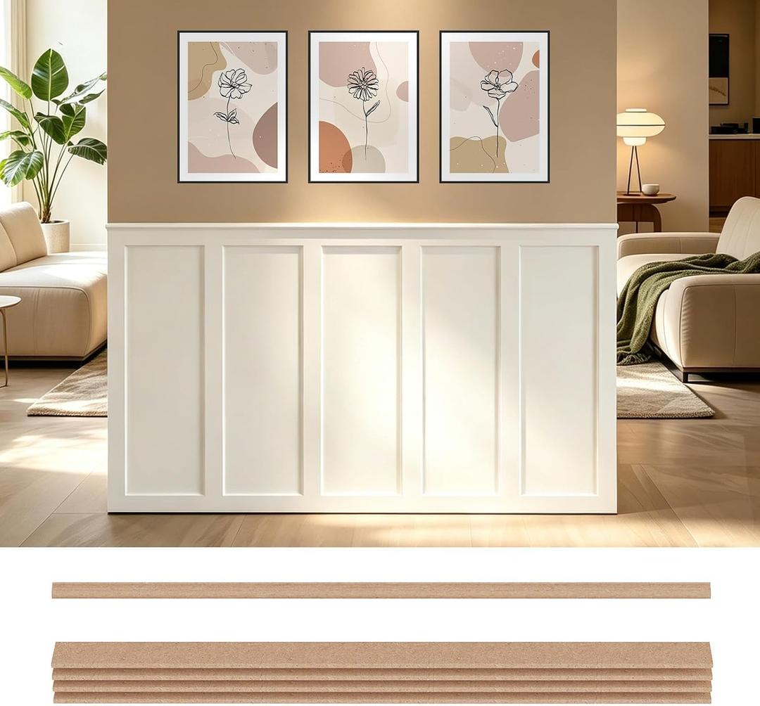 Paintable Board and Batten Wall Panel Kit 189x54 in MDF Accent Wainscoting Decorative Wall Panel 10 Pcs Wall Molding Trim for DIY Bedroom Kitchen Living Room Home Decor