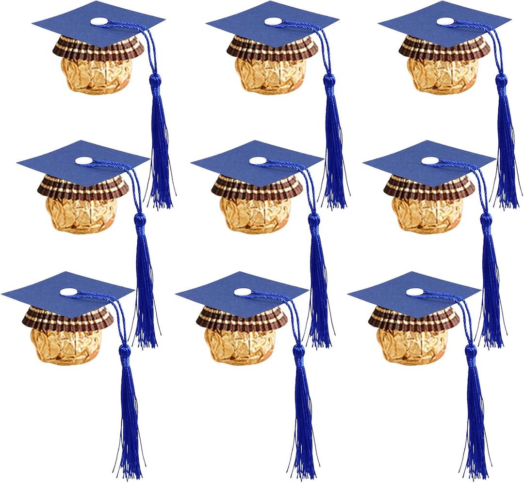 Graduation Cap Chocolate Decorations, 50pcs Black and Dark Blue 2026 Graduation Party Set for Chocolates Candies