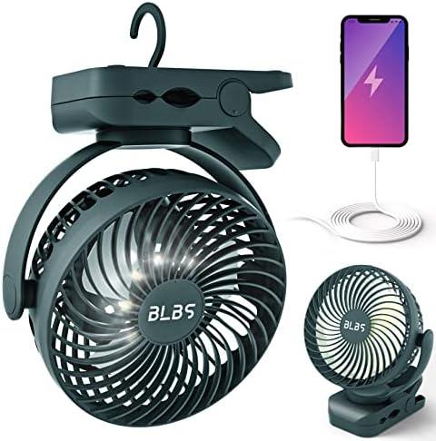 BLBS Rechargeable Camping Fan - 65H 12000mAh With Output Ports, Hanging Hook, 360 Head Rotation for Tents, Camp, Green
