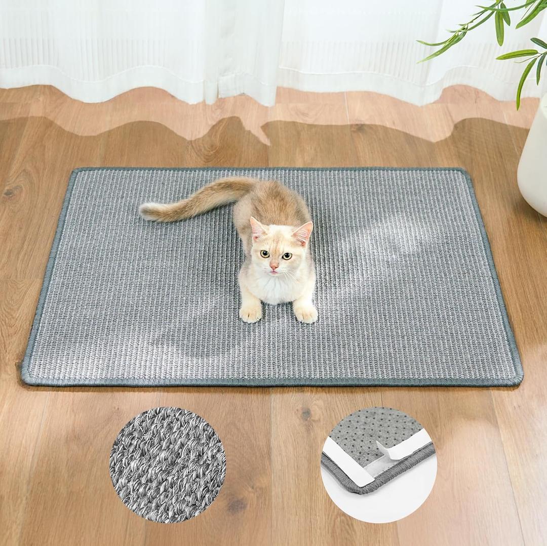 Cat Scratcher Mat,Natural Sisal Cat Scratch Pad,Horizontal Floor Cat Scratching Pads Rug for Indoor Cats Grinding Claws Nails,Cat Furniture Protector for Couch & Carpets & Sofas (1 Pack-M (23.6'' X 15.7"), Grey)