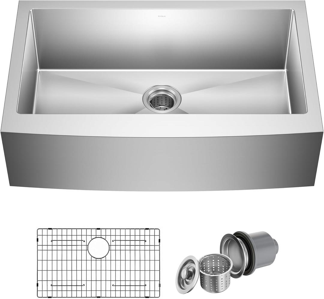 Kraus KHF200-33 Standart PRO Stainless Steel Sink 33 inch Farmhouse Apron Single Bowl 16 gauge