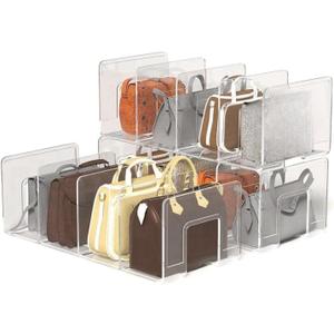frtzal Purse Handbag Organizer 4 Sections Bag Closet Shelf Divider Purse Display Stand Handbag Storage Organizer Clear Desk File Sorter Stand Holder Bookshelf 13 x 6 x 5 Inches (4pcs upright)