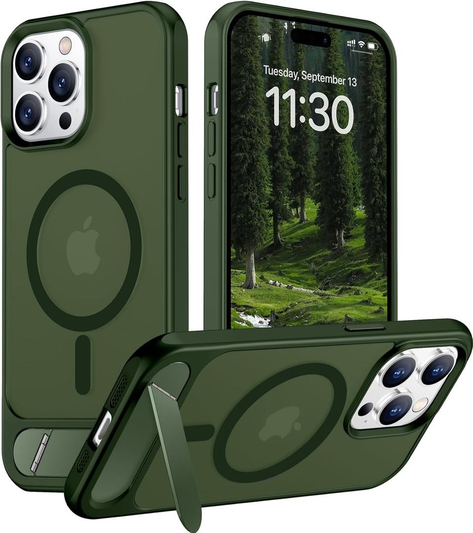 Temdan Magnetic Compatible with iPhone 14 Pro Case, [Built-in Invisible Kickstand][Compatible with MagSafe] [Military Grade Shockproof] Slim Translucent Matte Phone Case for iPhone 14 Pro 6.1" (Green)