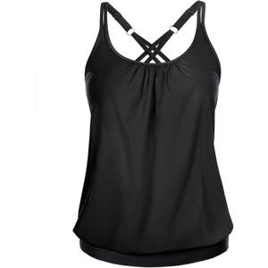 Yonique Modest Tankini Tops for Women - Loose Fit Swim Tops No Bottom (X-Large, Black 01)