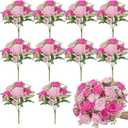 10 Bundles Peonies Artificial Flowers, Pink Silk Peony Flower Bulk Bridesmaid Bouquet for Indoor Home Decor Bedroom Kitchen Office Wedding Party Table Centerpieces