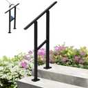 GarveeLife Hand Rails for Outdoor Steps, 2 Step Adjustable Black Handrail & Indoor Stair Railing Kit, Metal Porch Stair Railing for Porch Deck Garden and Concrete, 1 Pack