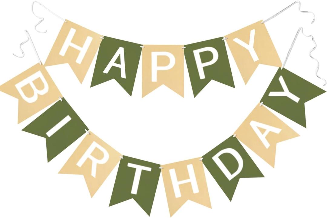 Brown Green Happy Birthday Banner Greenery Theme Party Supplies Garland Decorations Birthday Signs Nursery Hanging Decor 13pcs