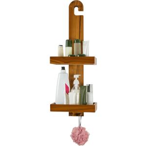 Utoplike Teak Hanging Shower Caddy with Hooks, Shower Organizer Over Head