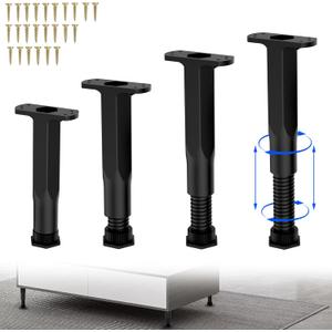 Adjustable Height Center Bed Support Leg for Sagging Shelf, Furniture Legs for Frame,Slat and Riser, Adjustable Height 7"-13.5" (4PCS)