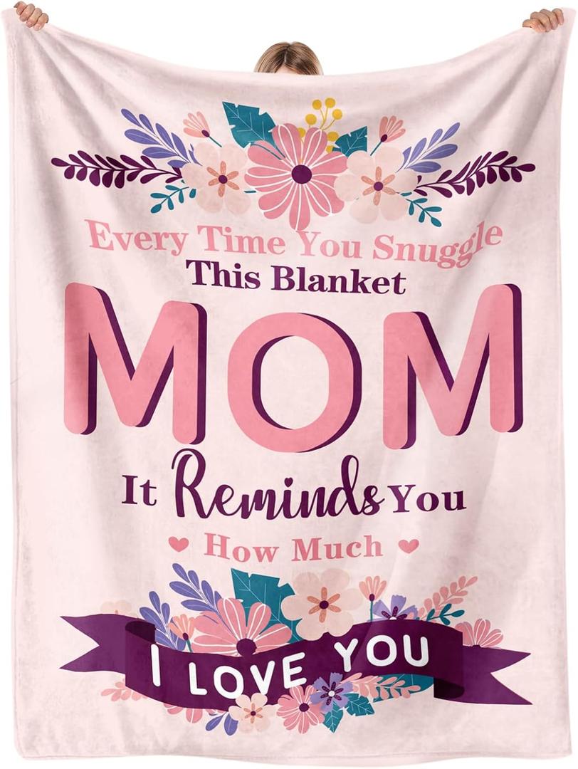 Birthday Gifts for Mom, The Best Mom Ever Gifts from Daughters/Son, Pink Soft Throw Blanket for Moms - 50x60in