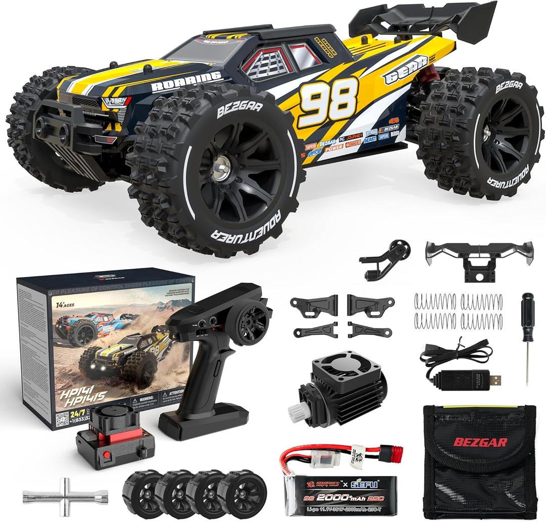 BEZGAR HP141S Fast RC Truck - 1:14 Scale Offroad Waterproof, Monster Truck, Hobby Off Road Electric Car, 4WD Brushless Motor