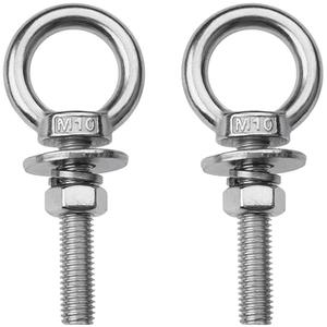 ZYUAROM 2 Pack M10 Stainless Steel Eye Bolts with Nuts, 3/8" x 2" Long Lifting Ring Eye Bolt， Eye Bolts Heavy Duty for Hang Tie Down Outdoor (2, M10x51mm (3/8"x2"))