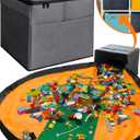 XL Toy Storage Organizer with Play Mat - Storage Bag/Box for Kids, Boys, Girls, Nursery, Playroom - Basket for Building Bricks/Blocks - Collapsible Fabric Cube Bin, 13"x13"x15" (Dark Gray)