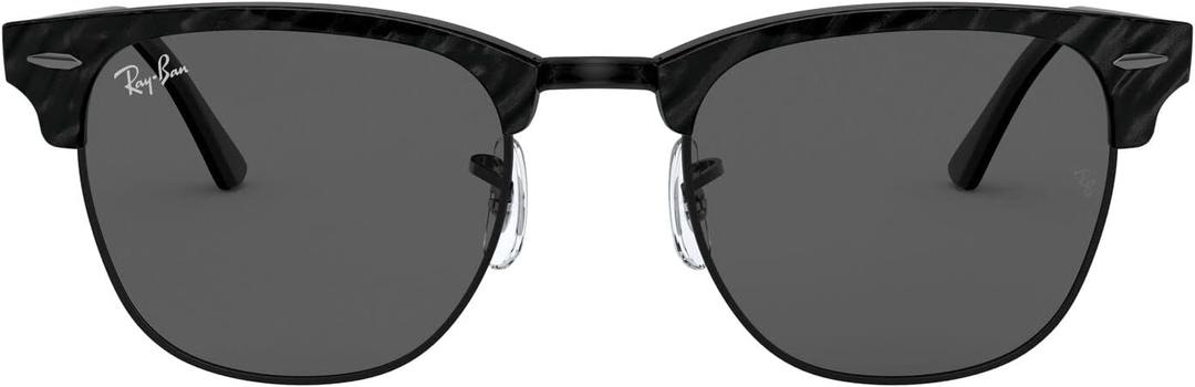 Ray-Ban RB3016 Clubmaster Square Sunglasses (Wrinkled Black on Black/Dark Grey)
