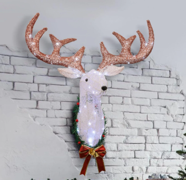 Lighted Christmas Wall Decor Reindeer Head, 28" Pre-Lit 3D Rudolph Hanging Wreath with Battery Operated, 8 Modes & Timer, Light Up for Front Door Window Indoor Outdoor Festive Xmas Holiday