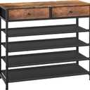 Usikey Shoe Rack, 5 Tier Shoe Storage Organizer with 2 Drawers, Metal Shoe Shelf for 16-20 Pairs of Shoes, with 4 Oxford Fabric Shelves and Wooden Top, Shoe Stand for Closet, Rustic Brown UNYXJX009F