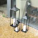 LED Lanterns Decorative Indoor&Outdoor, 23’’ 19’’ 13’’ Large Black Candle Lanterns Set with 3 Flameless Candles, Metal Holders for Porch, Patio, Garden, Home, Fireplace, Decorations Decor