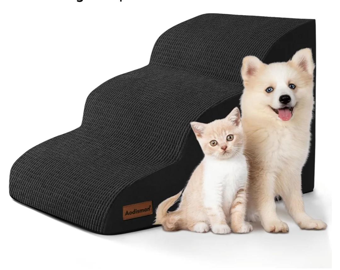 Aodisman 3-Step Dog Ramp and Stairs for Sofa and Chair - Non-Slip Sturdy Pet Steps for Small Dogs and Cats,15.7" H,Black