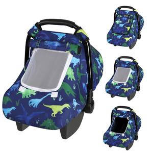 Windproof Baby Car Seat Cover, 3D Mink Dot Infant Car Seat Canopy with Breathable Mesh Window, Baby Carrier Cover for All Seasons, Easy Access Carseat Carrie Snug Fit Stroller, (Dinosaur)