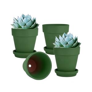 vensovo 6 Inch Clay Pot for Plant with Saucer - 4 Pack Large Green Terra Cotta Plant Pot with Drainage Hole, Flower Pot with Tray, Terracotta Pot for Indoor Outdoor Plant