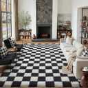 PureCozy Checkered Rug 8x10 for Living Room, Black and White Modern Shag Rugs Super Soft Washable Indoor Office Fuzzy Carpet Non-Slip Fluffy Rugs for Bedroom Home Aesthetic Decor